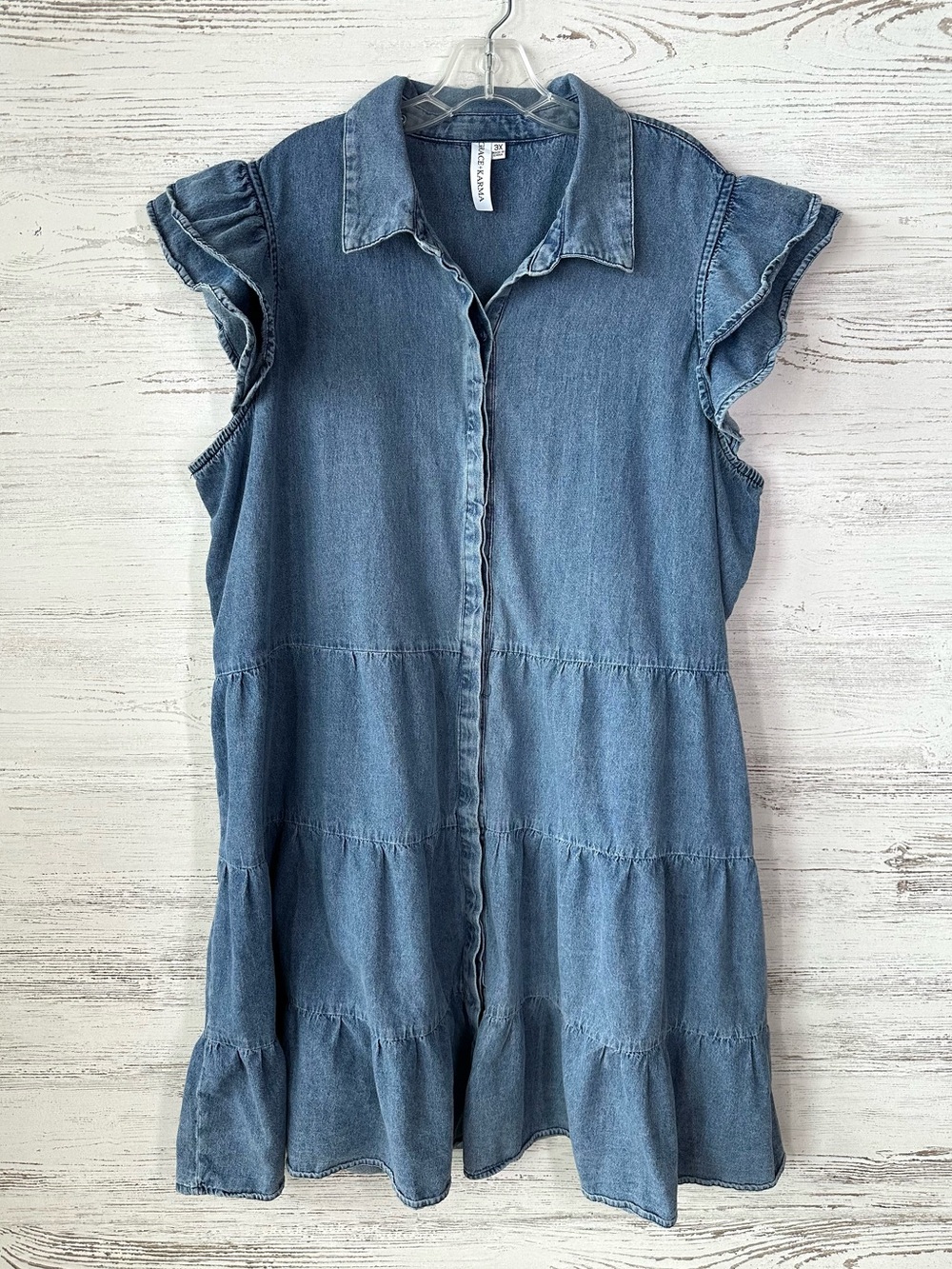 GRACE + KARMA Boho Tiered Denim Shift Dress 3X Country Farmhouse Western Cowgirl